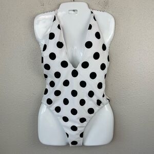 NWT Bar III White and Black Polka Dot Swim Suit Size L
